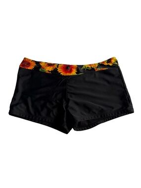 Black Women's Swim Boyshorts with Sunflower Waistband